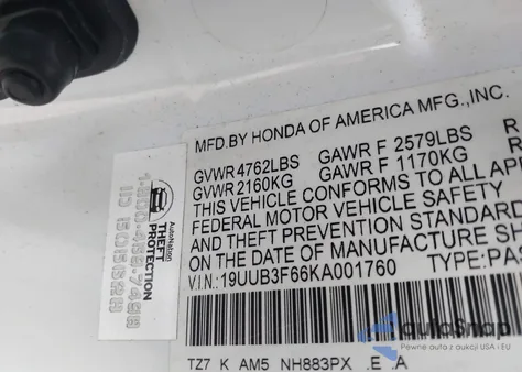2019 Acura Tlx Tech A-Spec Pkgs from USA, damaged, VIN 19UUB3F66KA001760